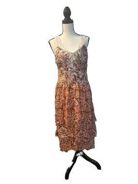 Kobi Halperin Embroidered Lace Bodice Tiered Floral Chiffon Midi Dress Size M